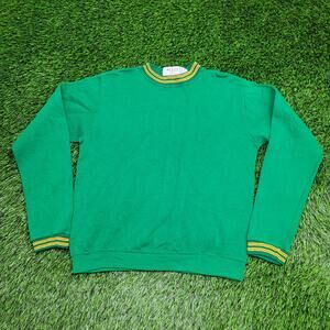 Vintage 80s Blank Ringer Sweatshirt Women Medium 18x21 Green